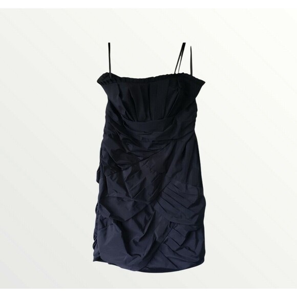 MaxAndCleo Cocktail Party Dress Tracey 10 Black Taffeta Strapless Ruched Pleated - Picture 1 of 11